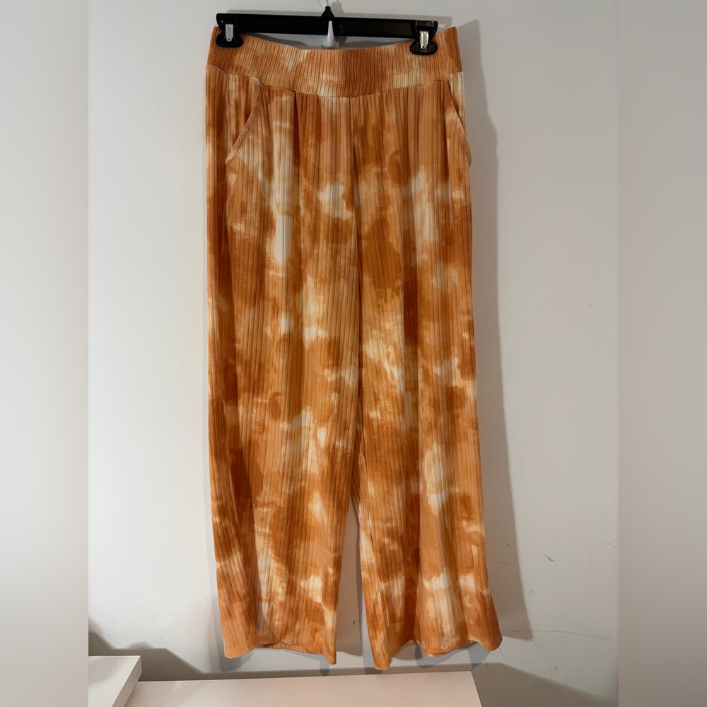 Cuddl Duds Women Large Wide Leg Lounge Pants Tie Dye Orange Comfy Pull On